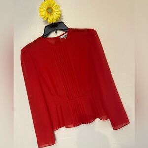 Self Indulgence~Vintage 80’s~Dark Orange Sheer Pleated Top~Button-Up Back~Size S